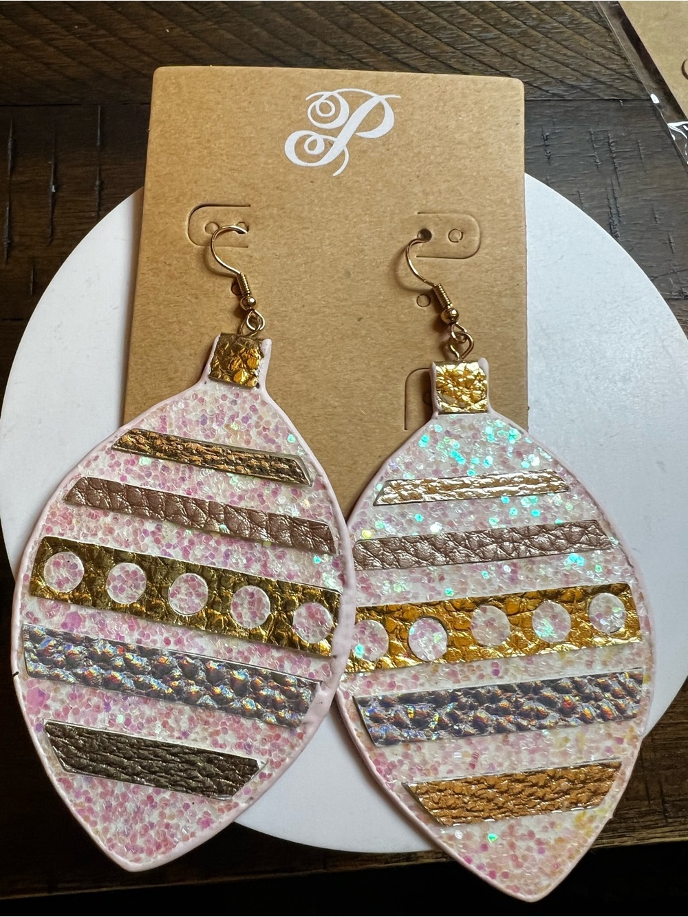 Plunder Pink Glitter Leaf Earrings with Gold Accents
